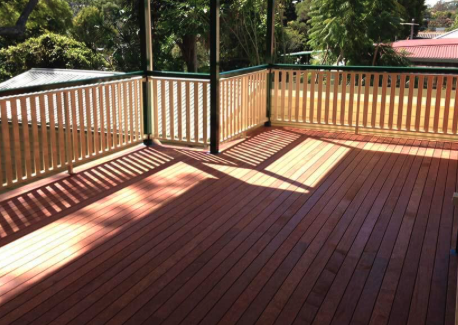 Hardwood deck with timber railing