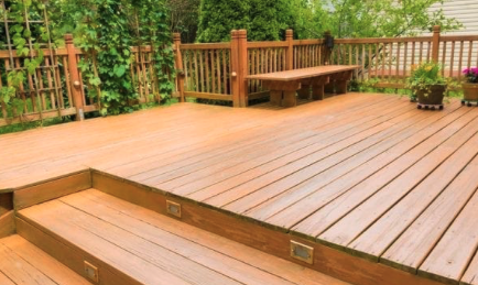Multi-level wood deck installation